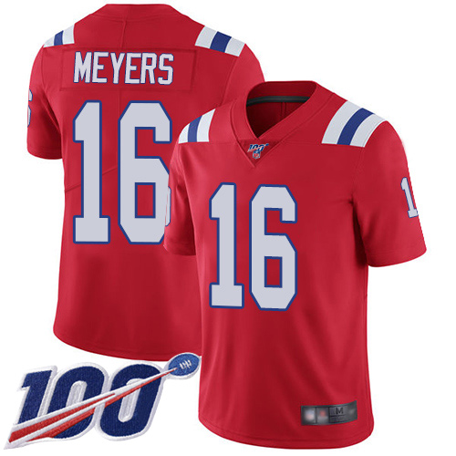 New England Patriots Football #16 100th Season Limited Red Men Jakobi Meyers Alternate NFL Jersey->women nfl jersey->Women Jersey